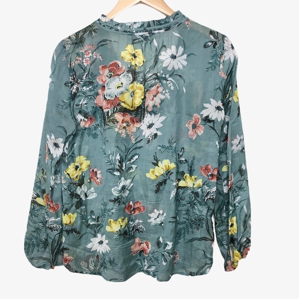 Loft Floral Print Tie Neck Blouse Size Medium Green 70187 Women’s - Picture 4 of 8